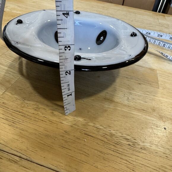 Blown Fused Glass Dish Millefiori Cat & Mouse Design Textured Mod Modern Signed - Picture 14 of 16